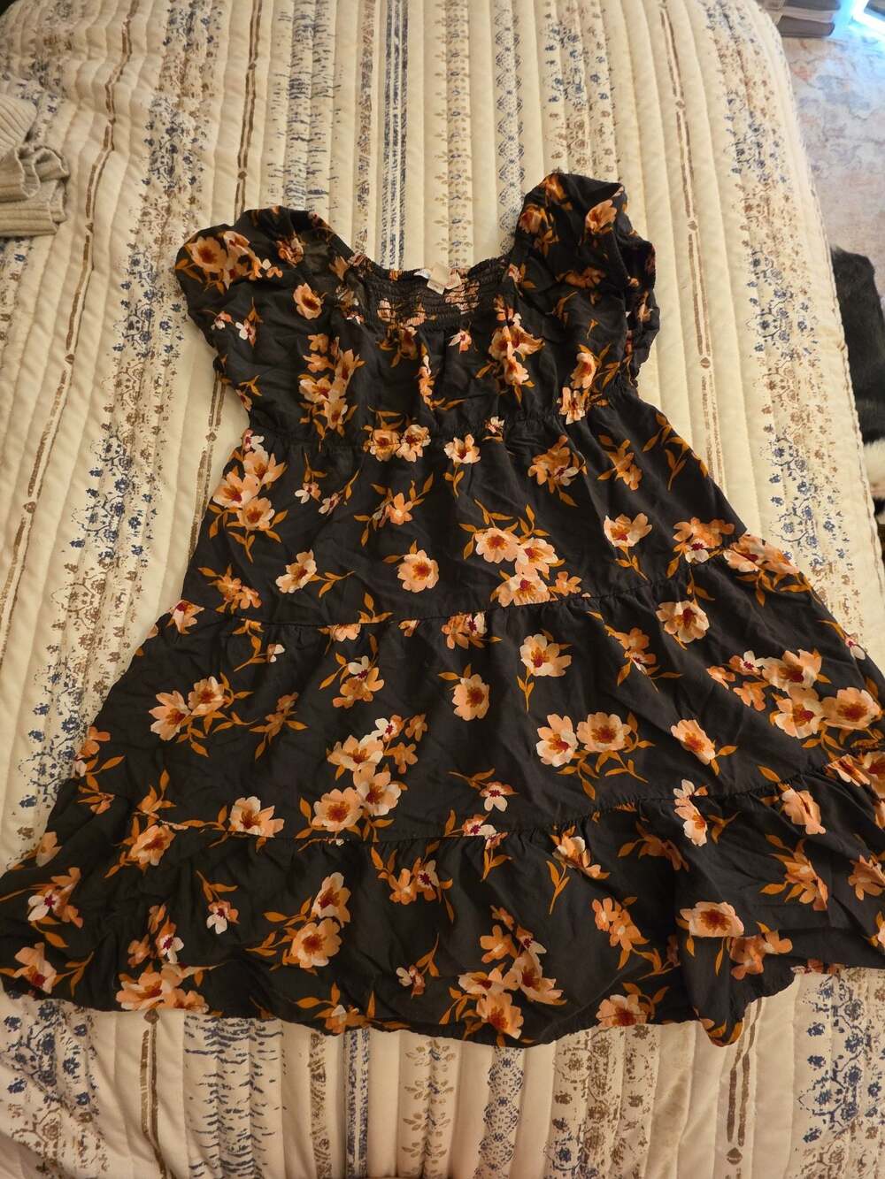 Sugar & Jade Girls Black Floral Short Sleeve Tiered Dress
